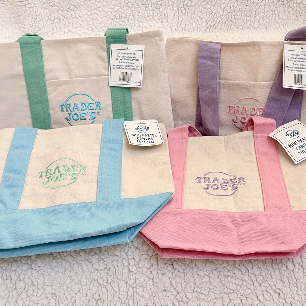 Trader Joe's Mini Pastel Canvas Tote Bag - Pink, Blue, Green, Lavender